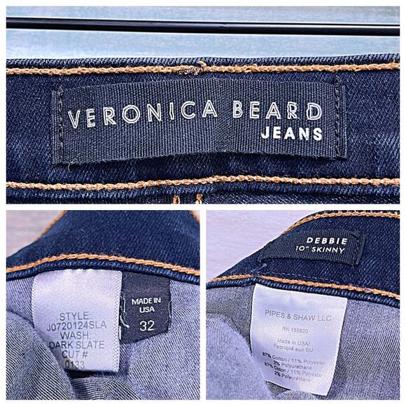 VERONICA BEARD Debbie 10" Frayed Dark Wash Tuxedo Stripe Skinny Jeans Womens 32 - Picture 6 of 7